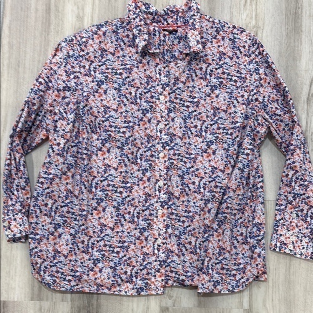 Talbots 3XL PETITE Floral Multicolor PURPLE AND PINK BUTTON DOWN SHIRT